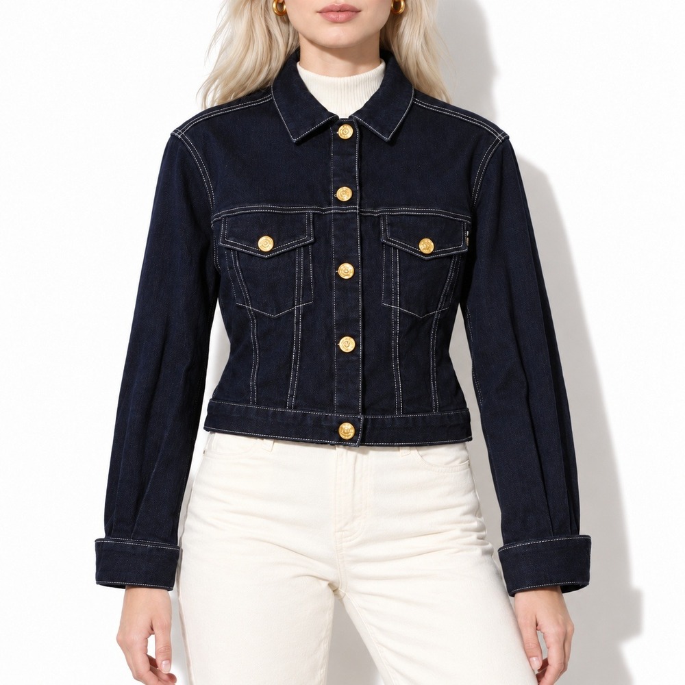 Y2k Vintage St John Embroidered Denim Trucker Jacket Womens M Oversized Nautical